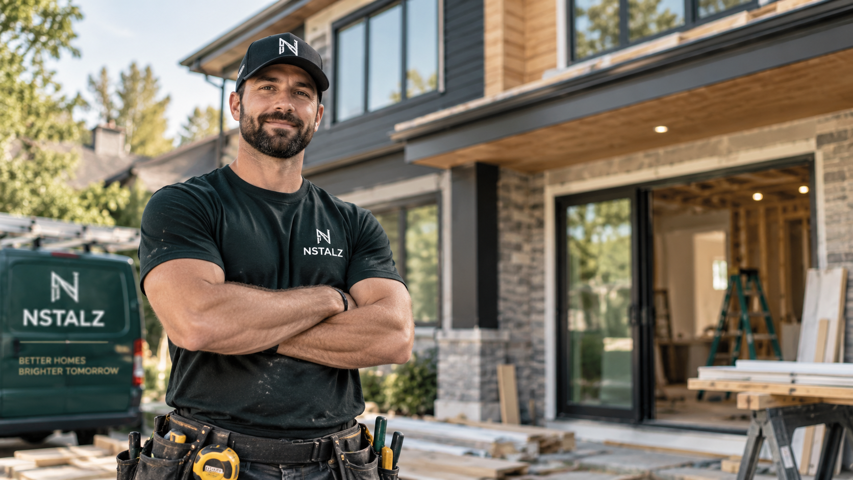 Professional installer at a residential jobsite.